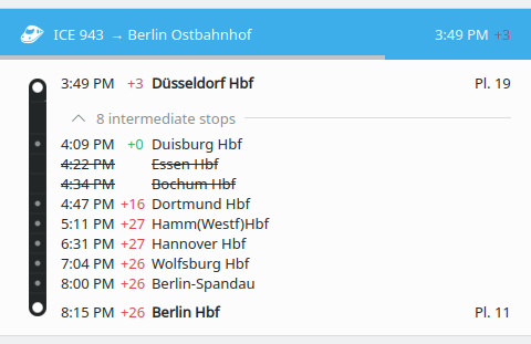 Screenshot showing Itinerary's new timline journey view.