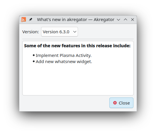 Akregator Whats New dialog