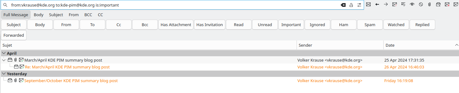 KMail Advanced Search